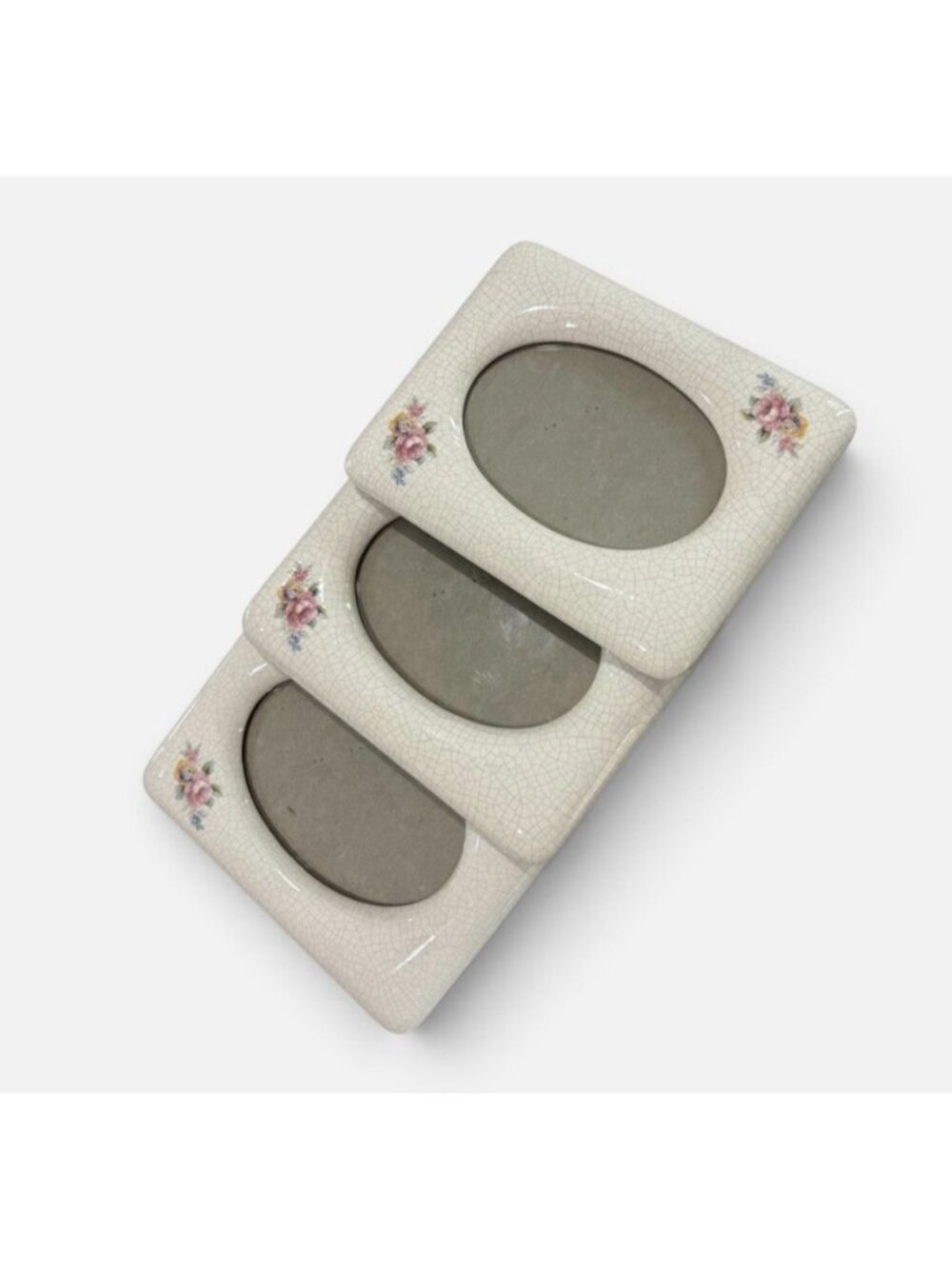 Vintage Lot 3 Picture Frames White Pink Floral Oval Decor Shabby Chic Girly